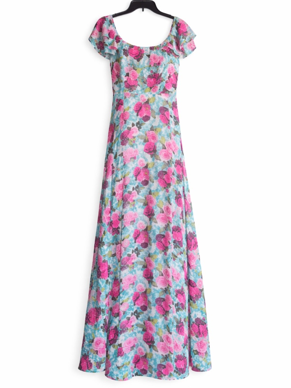 Betsey Johnson size 12 Drowning
roses Malibu blue off shoulder flowy maxi - Picture 3 of 8